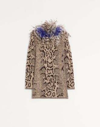 Valentino Abito In Cashmere Motivo Animalier Con Piume Donna ANIMALIER XS