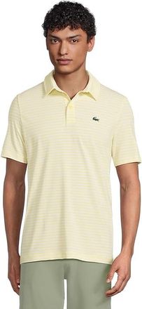 Lacoste Ultra Dry Anti-uv Striped Golf Polo Shirt Mens Clothing White/Yellow : 9 (4XL), Elastane/Polyester