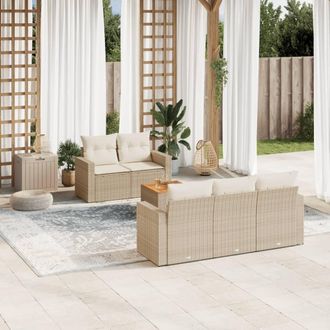 vidaXL Juego De Sof&aacute;s Jard&iacute;n Con Cojines 6 Pzas Rat&aacute;n Sint&eacute;tico Beige Vidaxl