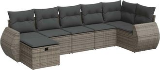 vidaXL Set De Sof&aacute;s De Jard&iacute;n 7 Pzas Con Cojines Rat&aacute;n Sint&eacute;tico Gris Vidaxl