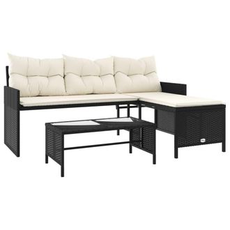 vidaXL Vidaxl - Sof&aacute; De Jard&iacute;n En Forma De L Con Mesa Y Cojines Rat&aacute;n Pe Negro