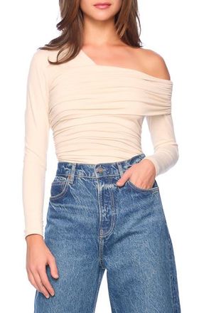 Susana Monaco Asymmetric Off the Shoulder Ruched Long Sleeve Top in Blanched Almond at Nordstrom, Size X-Small