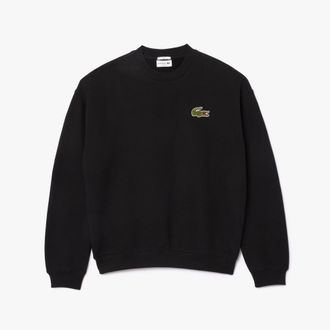 Lacoste Unisex Fleece Loose Fit Sweatshirt met accenten voor volwassenen (Zwart)