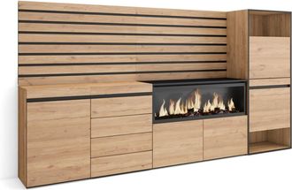 Skraut Home Aparador efecto madera roble 274x35x145cm chimenea efecto fuego