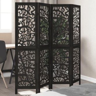 vidaXL vidaXL Divisorio Ambienti 4 Pannelli Nero Legno Massello di Paulownia