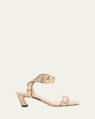 Stuart Weitzman 50mm Sai Snake-Embossed Leather Ankle-Strap Sandals