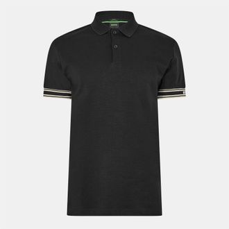 HUGO BOSS Heren Polo Gestreept Slim met manchet (Zwart)