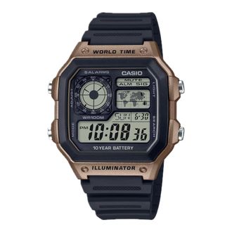 Casio Mens Black and Brown Digital Watch - AE-1200WH-5AV