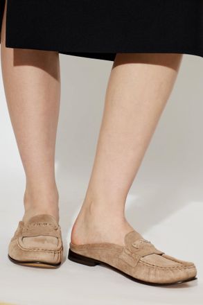 Fendi Suede Slides With Logo, Womens, Beige
