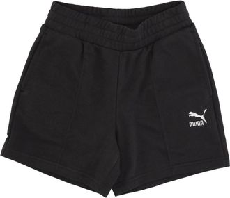 Puma Puma, Korte Broeken, Dames, Zwart, M, Katoen, Zwarte Pintuck Shorts Lichtgewicht Tracksuit Shorts