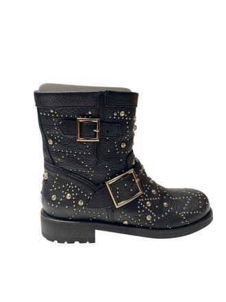Jimmy Choo London Youth Studded Biker Boots in Black Leather