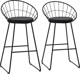 Happy Garden Pack De 2 Taburetes De Bar De 75cm En Metal Negro Y Coj&iacute;n Negro Alex
