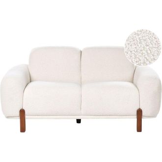 Beliani 2 Seater Sofa White Boucle Upholstery Soft Modern Organic Low Curvilinear ODNES