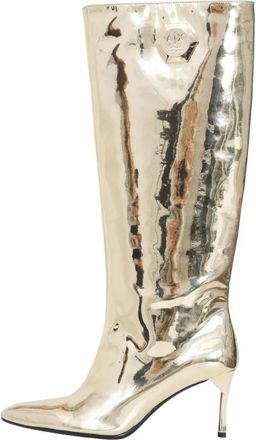 A|X Armani Exchange Reflecterende kniehoge laarzen met stilettohak - Dames - Laarzen met Hak - Geel - 40 EU - Schoenen