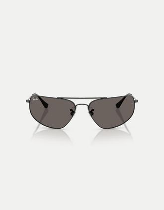 Ray-Ban Rb3780 - Occhiali da sole rettangolari neri con lenti grigie-Nero