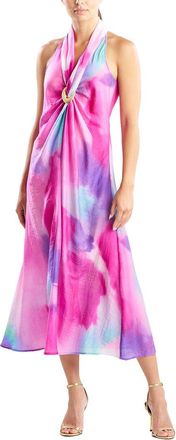 Natori Watercolor Sheer Texture Halter Maxi Dress