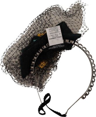Dolce & Gabbana Womens Silver Tiara Crystals Fruits Black Mesh Diadem Headband Polyester Accessory