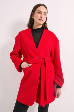 Wallis Womens Principles by Collarless Belted Wrap Coat - Red - Size 18 UK