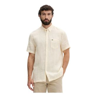 Lacoste Overhemden, Heren, Geel, M, Linnen, Gestreepte blouse met korte mouwen