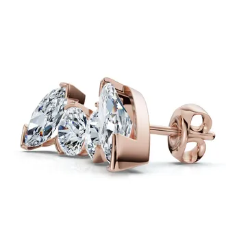Pompeii3 2Ct Toi Et Moi Round & Marquise Diamond Earrings 14k Gold 18 Lab Grown
