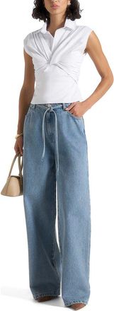 Mani&egrave;re De Voir Yvette Knotted Front Sleeveless Shirt in White at Nordstrom, Size 10
