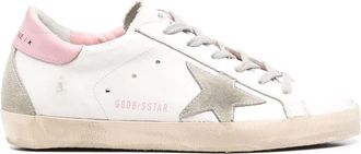 Golden Goose Super Star-Lederobermaterial und -Absatz, Wildleder-Stern- und Sporn-Creme-Sohle