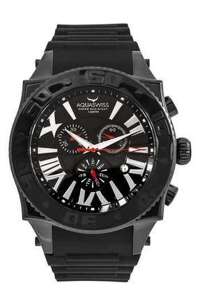 Aquaswiss Mens Swissport XG Silicone Strap Watch, 50mm x 63mm in Black at Nordstrom Rack