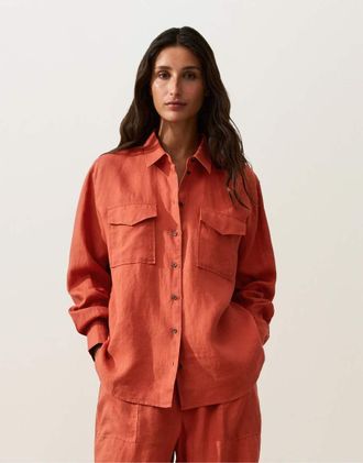 Oysho Camicia con tasche 100% lino arancione bruciato