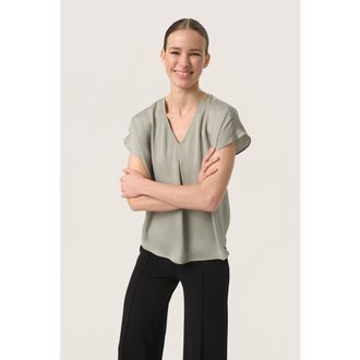 Soaked In Luxury Loana Short Sleeve V-Neck Blouse in Shadow at Nordstrom, Size Xx-Large