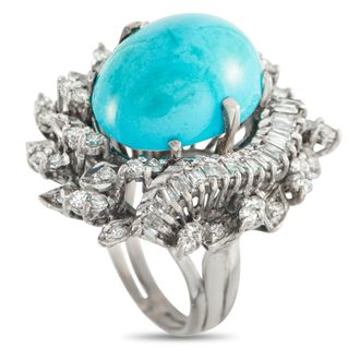 Luxury Bazaar 14K White Gold 1.30ct Diamond and Turquoise Ring MF08-022326