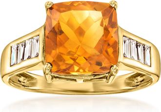 Ross-Simons Citrine Ring With. Lab-Grown Diamonds in 18kt Gold Over Sterling