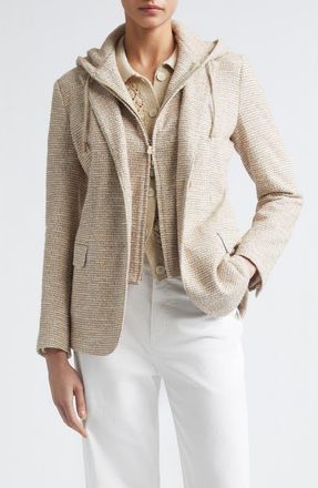 Eleventy Knit Blazer with Hooded Bib in Taupe Cognac at Nordstrom, Size 00 Us
