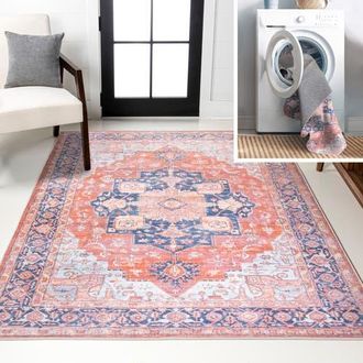 Jonathan Y Designs Maris Ornate Medallion Machine-Washable Area Rug in Terracotta/navy at Nordstrom, Size 3Ft 0In X 5Ft 0In
