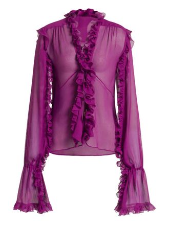 Alberta Ferretti ruffled silk blouse - women - Silk/Acetate - 42 - Purple