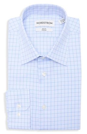 Nordstrom Trim Fit Valerio Grid Dress Shirt in Blue Valerio Grid at Nordstrom, Size 15.5 - 32