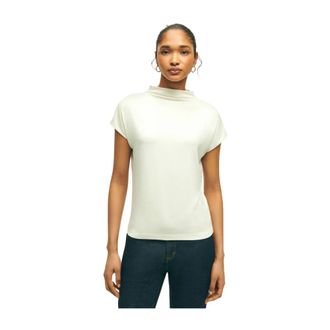 Brooks Brothers Cr&egrave;mekleurig stretch rayon jersey shirt - Dames - T-shirts - Beige - M - Rayon - Tops