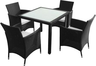 vidaXL Set Comedor De Jard&iacute;n 5 Piezas Y Cojines Rat&aacute;n Sint&eacute;tico Negro Vidaxl