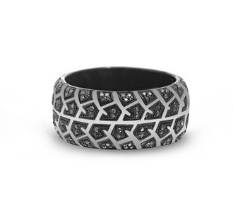 LuvMyJewelry Born Tire Tread Silver & Black Diamond Ring
