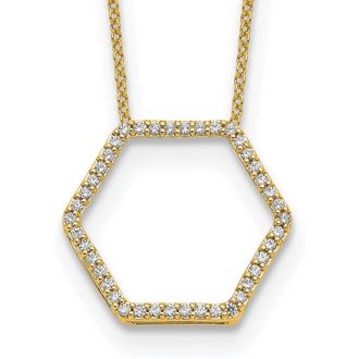 Diamond2Deal 14k Gold 1/4 Ct Lab Grown Diamond Hexagon Necklace 18 Clarity VS, Color D-E