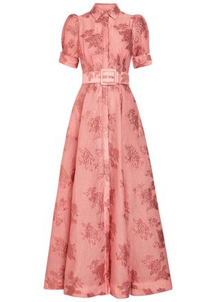 Rebecca Vallance Annette Belted Floral-jacquard Cloqu&eacute; Gown - Peach - 16 (UK16 / XL)