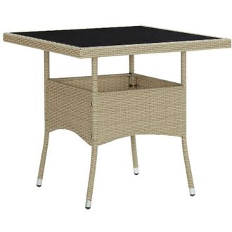 vidaXL Mesa De Comedor De Jard&iacute;n Rat&aacute;n Sint&eacute;tico Y Vidrio Beige Vidaxl
