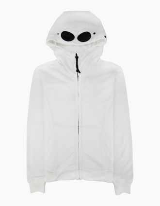 C.P. Company Mens Cp Company Diagonal Raised Fleece Goggle Full Zip Hoodie White 112 - Size: 46