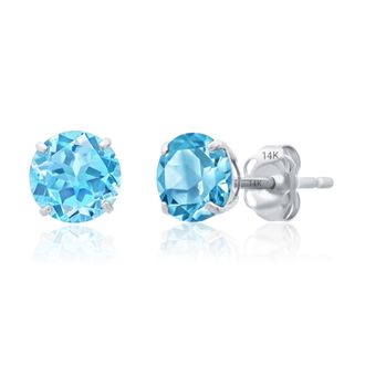 MAX + STONE 14k White Gold 6MM Round Stud Gemstone Earrings