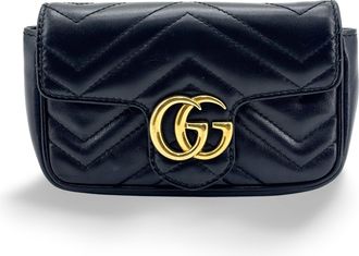 Gucci Gg Marmont Flap Matelasse Leather Black Calfskin Handbag (Pre-Owned)