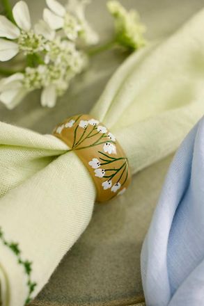 Terrain Painted Floral Glass Napkin Rings, Set of 4