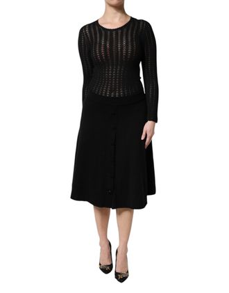 Dolce & Gabbana Black Cashmere Long Sleeves A-line Midi Womens Dress