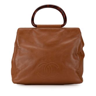 Chanel Brown Vintage CC Lambskin Tortoise Handle Tote Bag