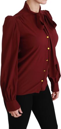 Dolce & Gabbana Maroon Long Sleeve Shirt Blouse Silk Womens Top
