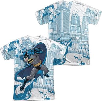 Gildan Batman Skyline All Over (Front/Back Print) Short Sleeve Adult 100% Poly Crew Tee / T-Shirt