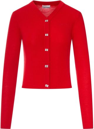 Ganni WOOL CARDIGAN WITH EMBROIDERED LOGO - Ganni - Woman